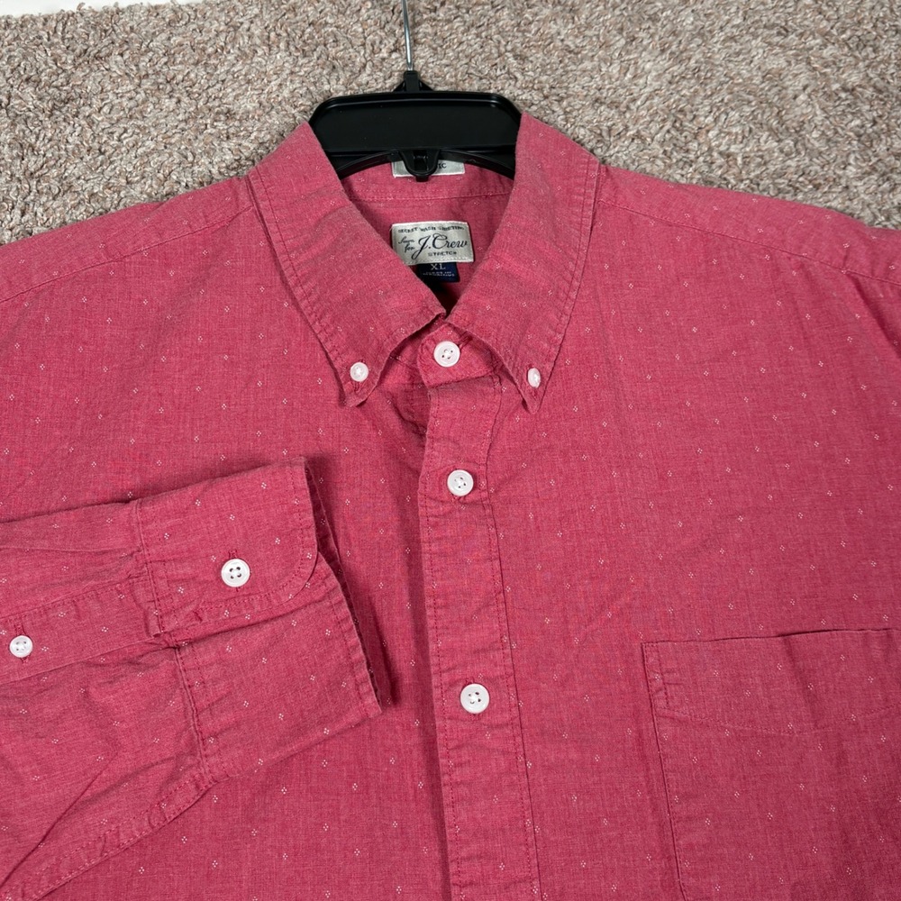 J.Crew Mens XL Secret Wash Stretch Button Down Shirt Pink Dotted Classic Fit
